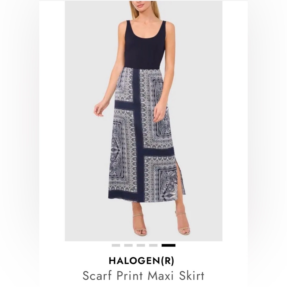 Halogen Navy & White Scarf Print Maxi Skirt
